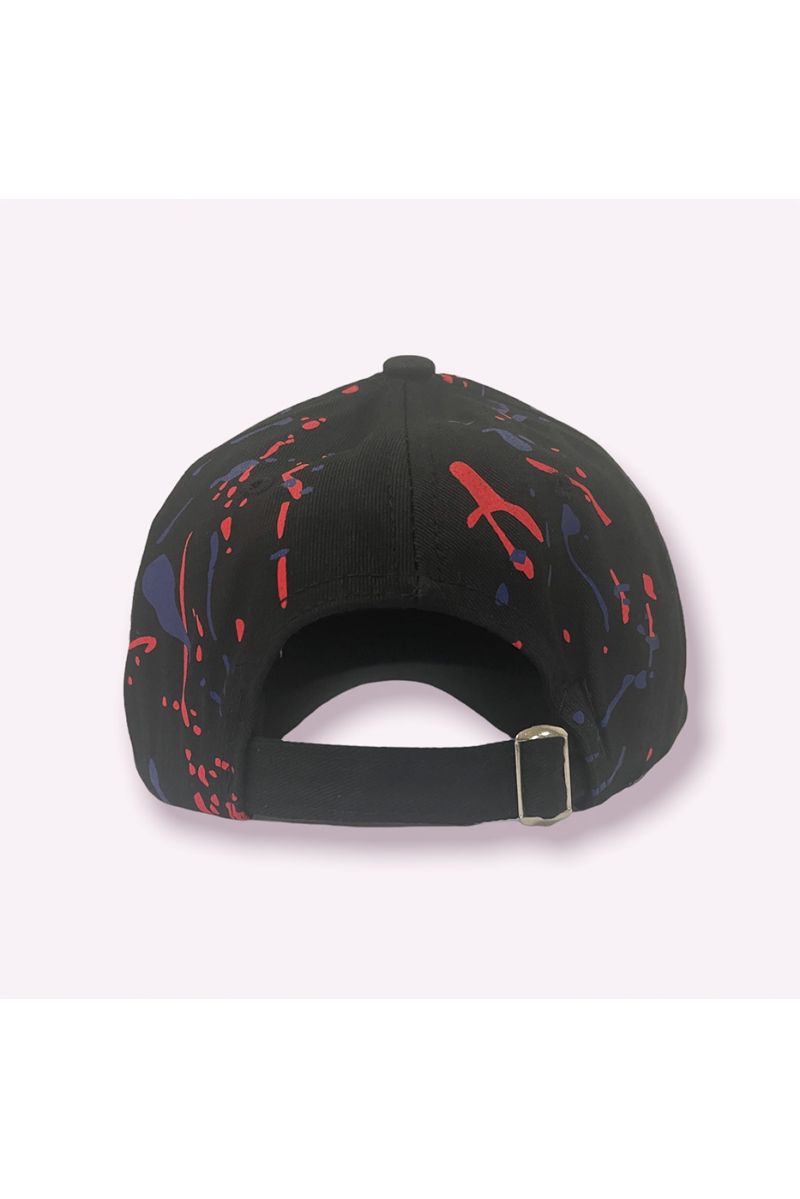 NY New York cap black red navy with paint stains - 7