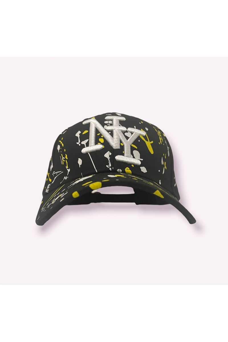 NYNNew York cap black yellow white with paint stains - 1