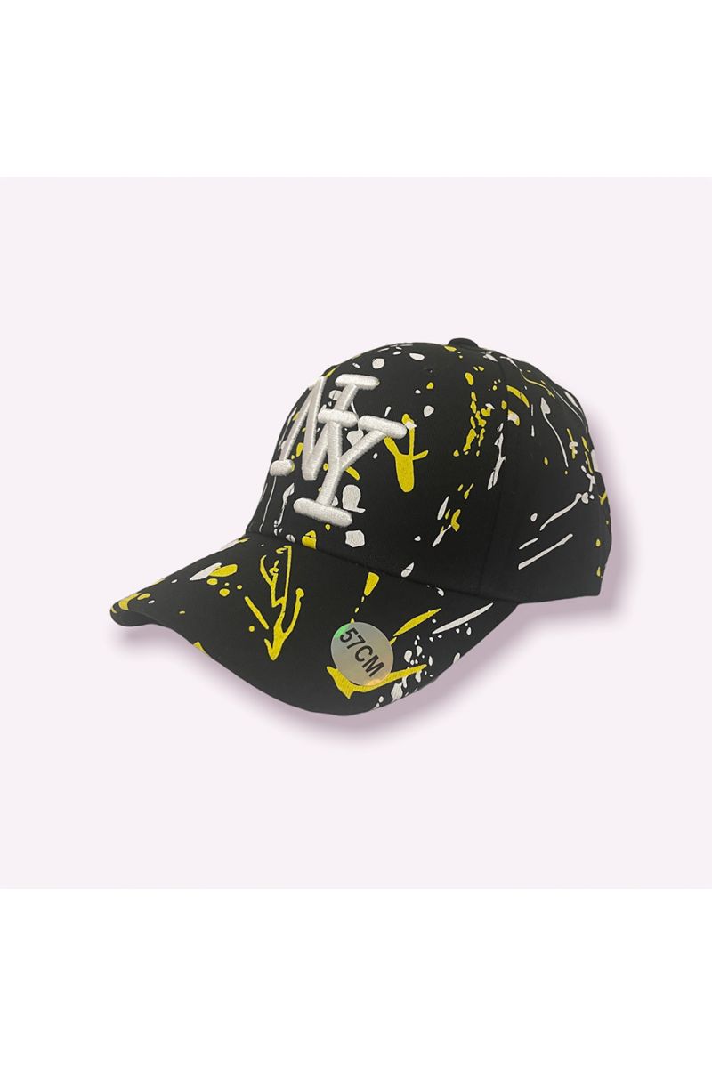 NYNNew York cap black yellow white with paint stains - 3