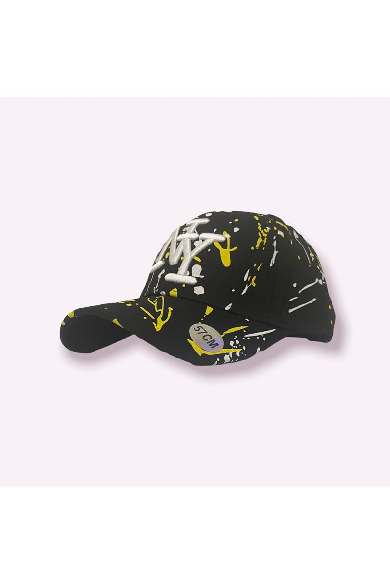 NYNNew York cap black yellow white with paint stains - 4