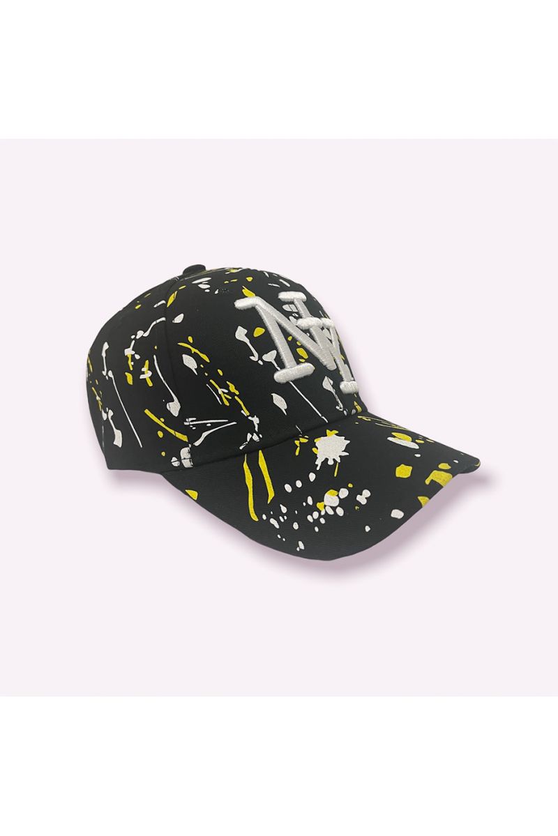 NYNNew York cap black yellow white with paint stains - 5