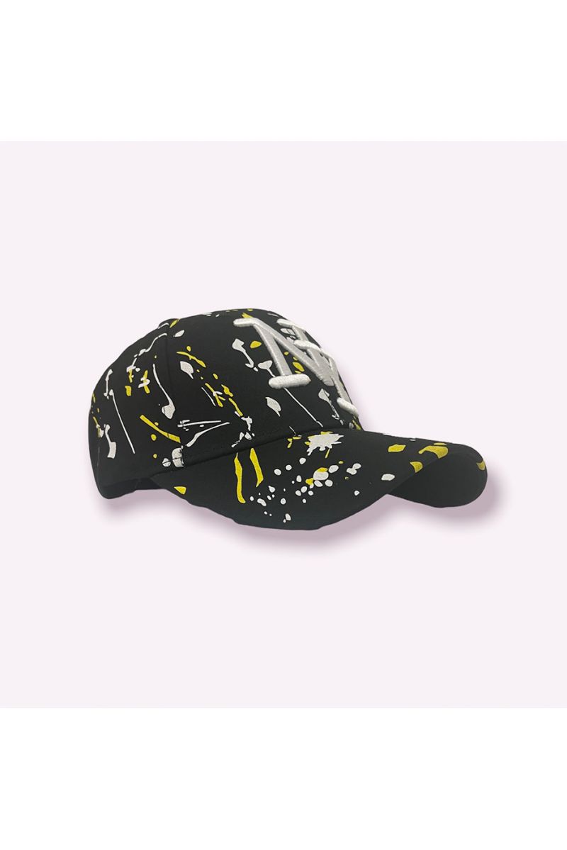 NYNNew York cap black yellow white with paint stains - 6