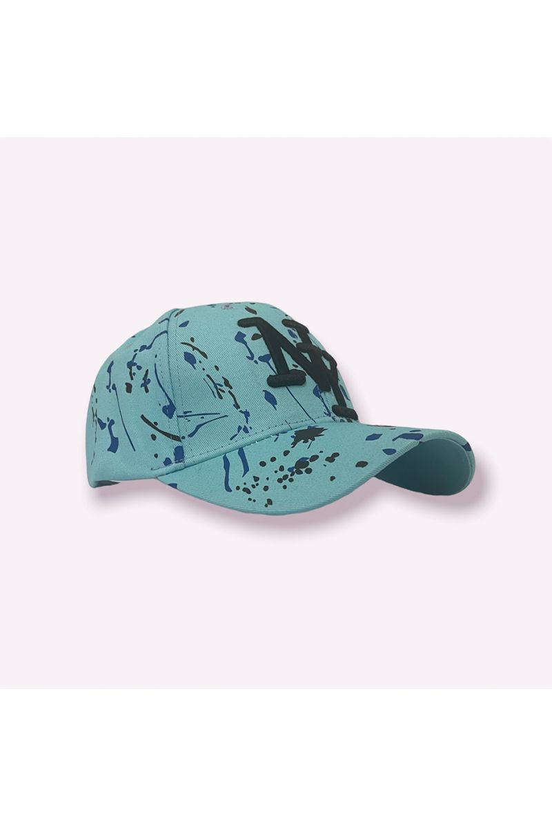 NY New York turquoise cap with paint stains - 6