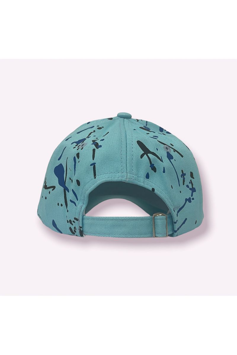 NY New York turquoise cap with paint stains - 8