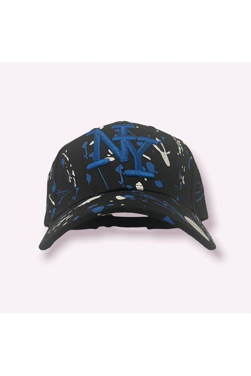 Royal black NY New York cap with paint stains - 1