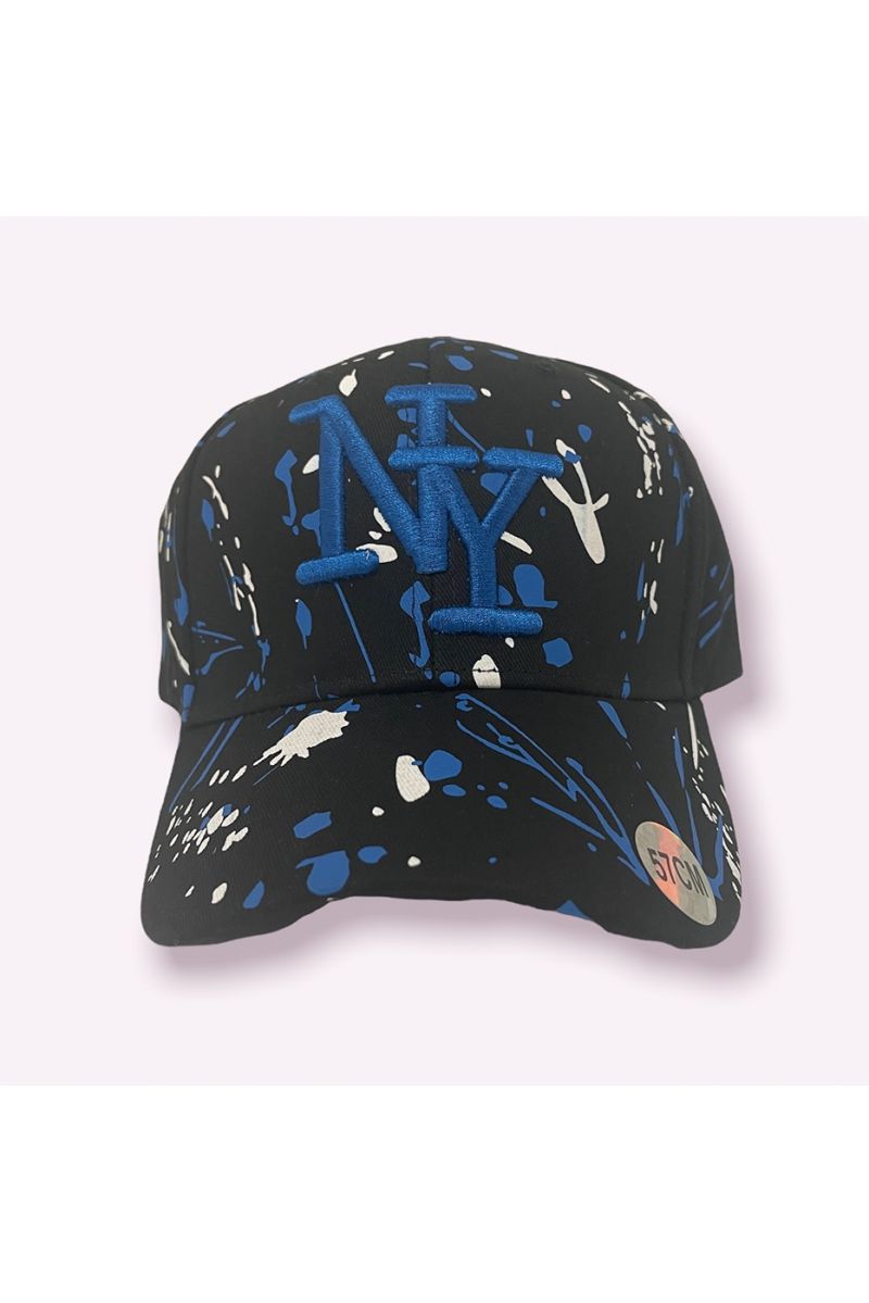 Royal black NY New York cap with paint stains - 2