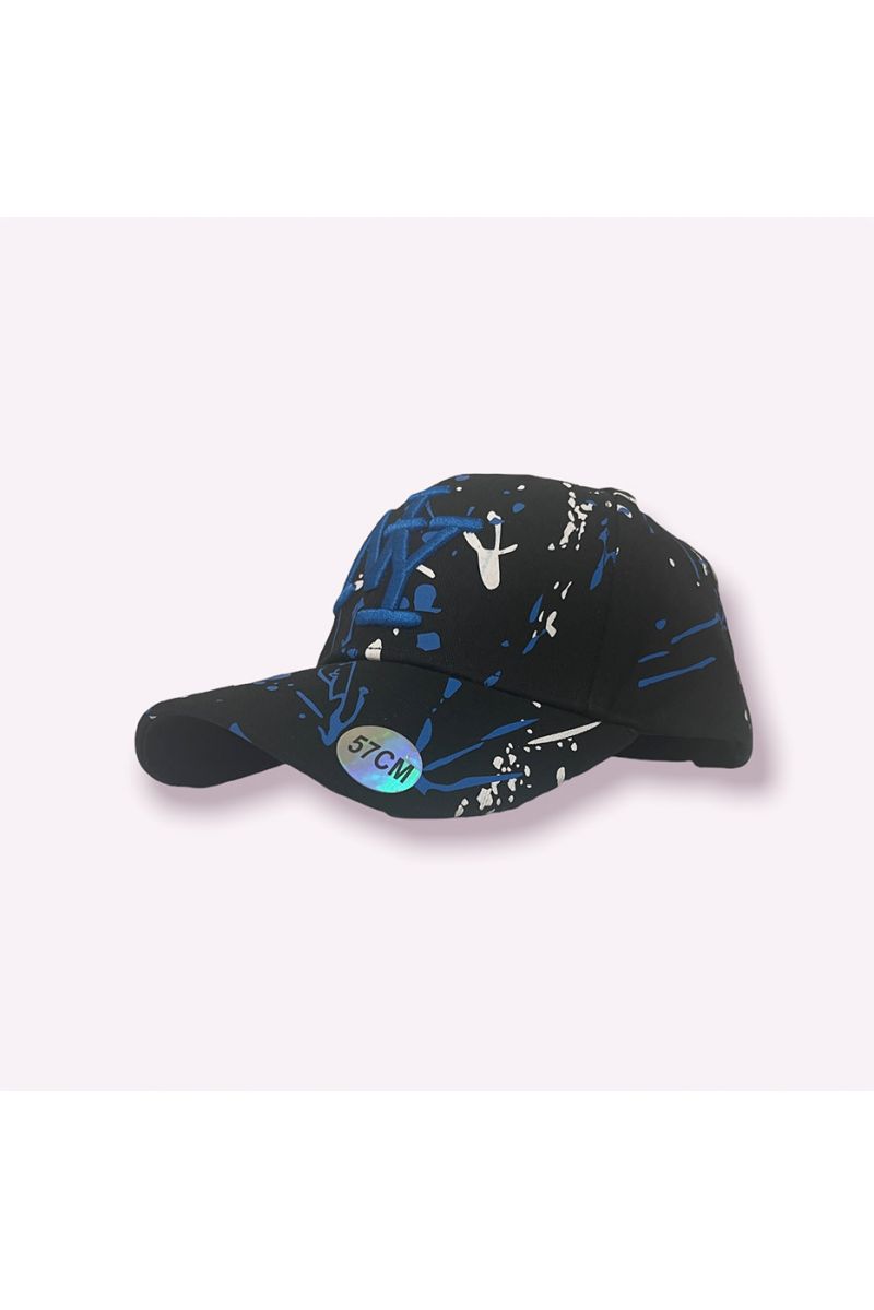 Royal black NY New York cap with paint stains - 3