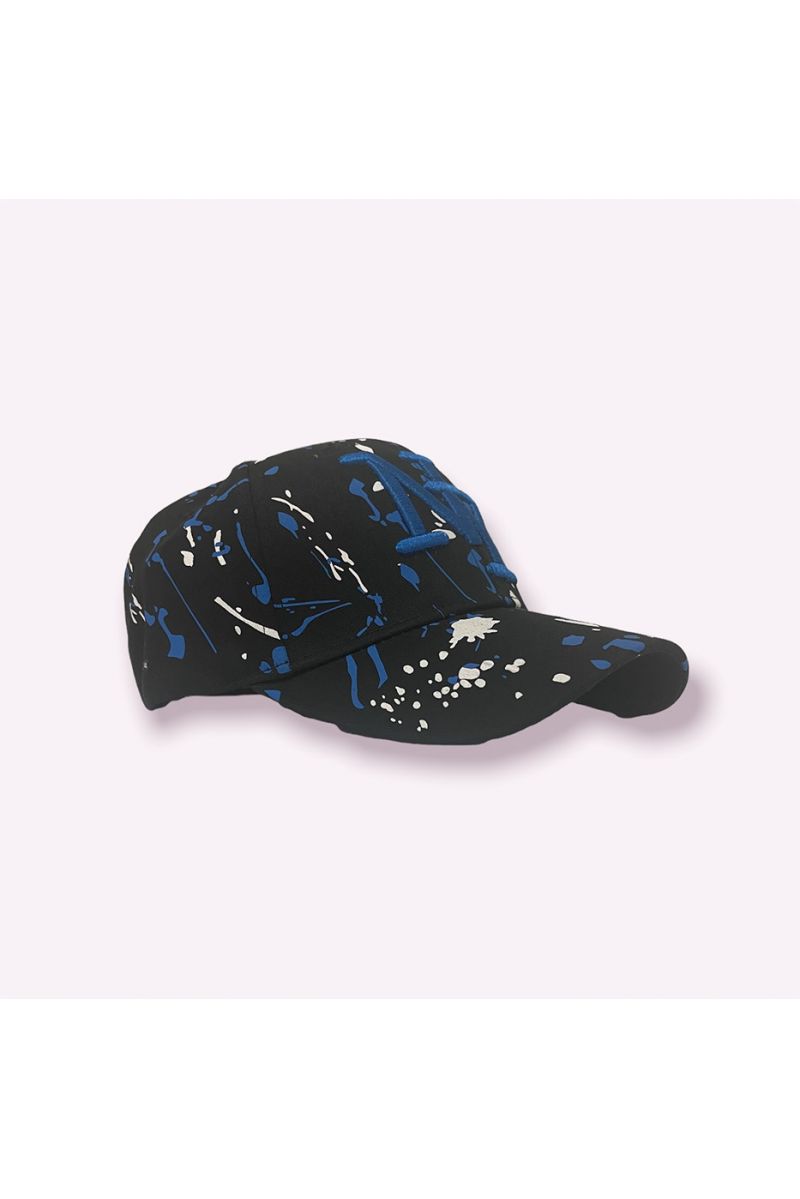 Royal black NY New York cap with paint stains - 4