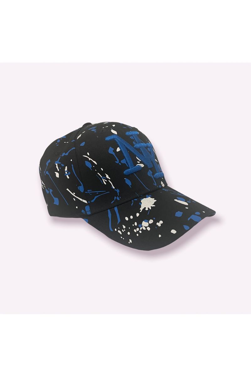 Royal black NY New York cap with paint stains - 5