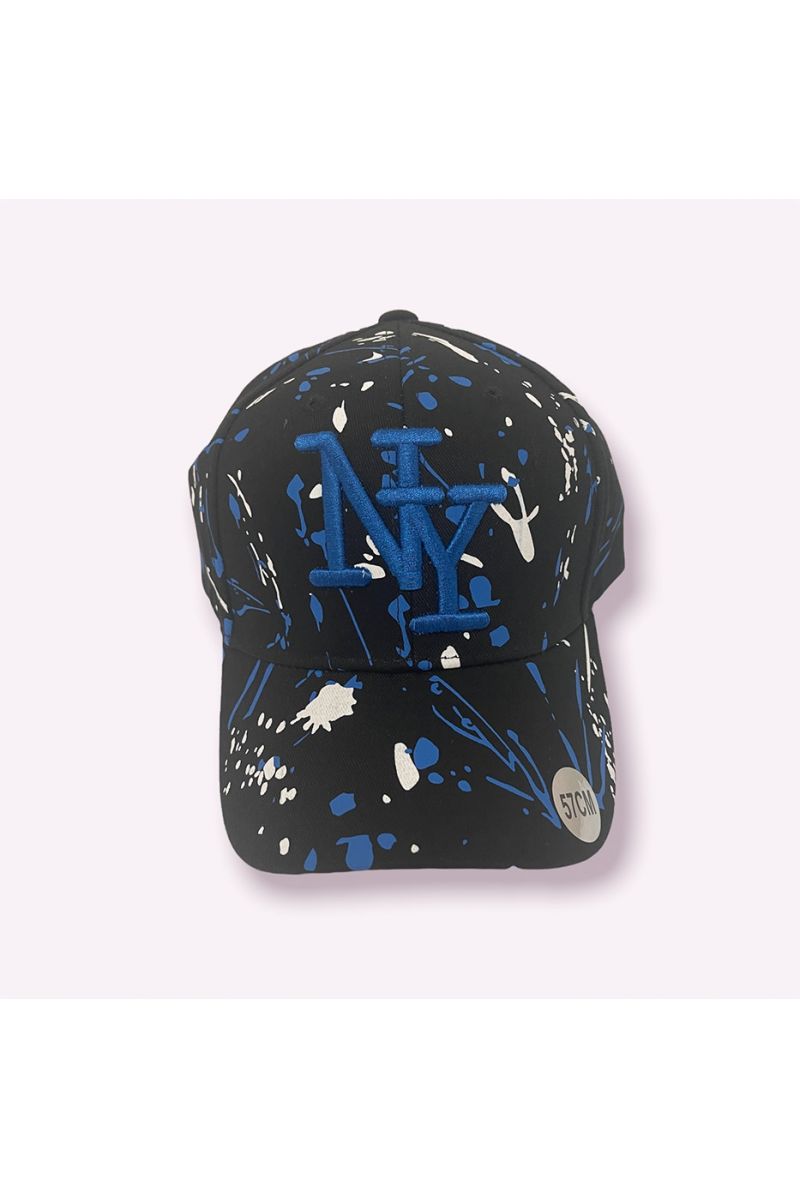Royal black NY New York cap with paint stains - 6
