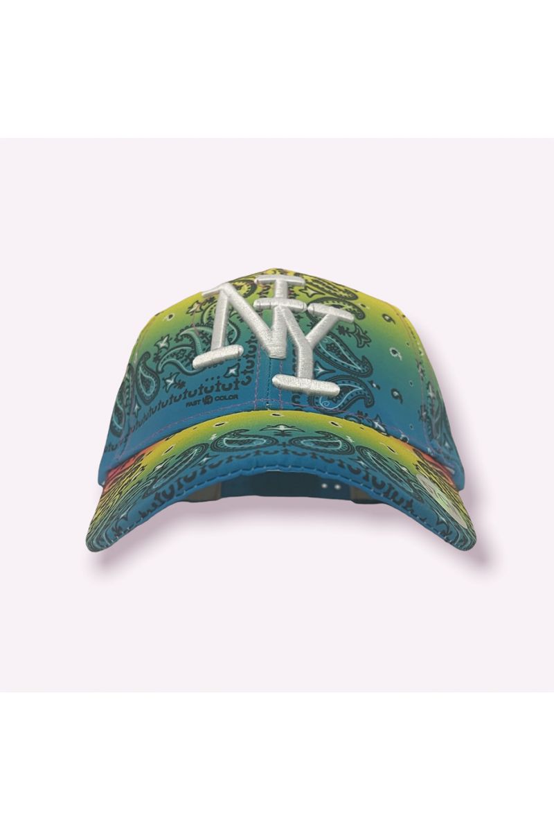 Regenboogblauwe en groene NY New York pet met super trendy originele Azteekse patronen - 1