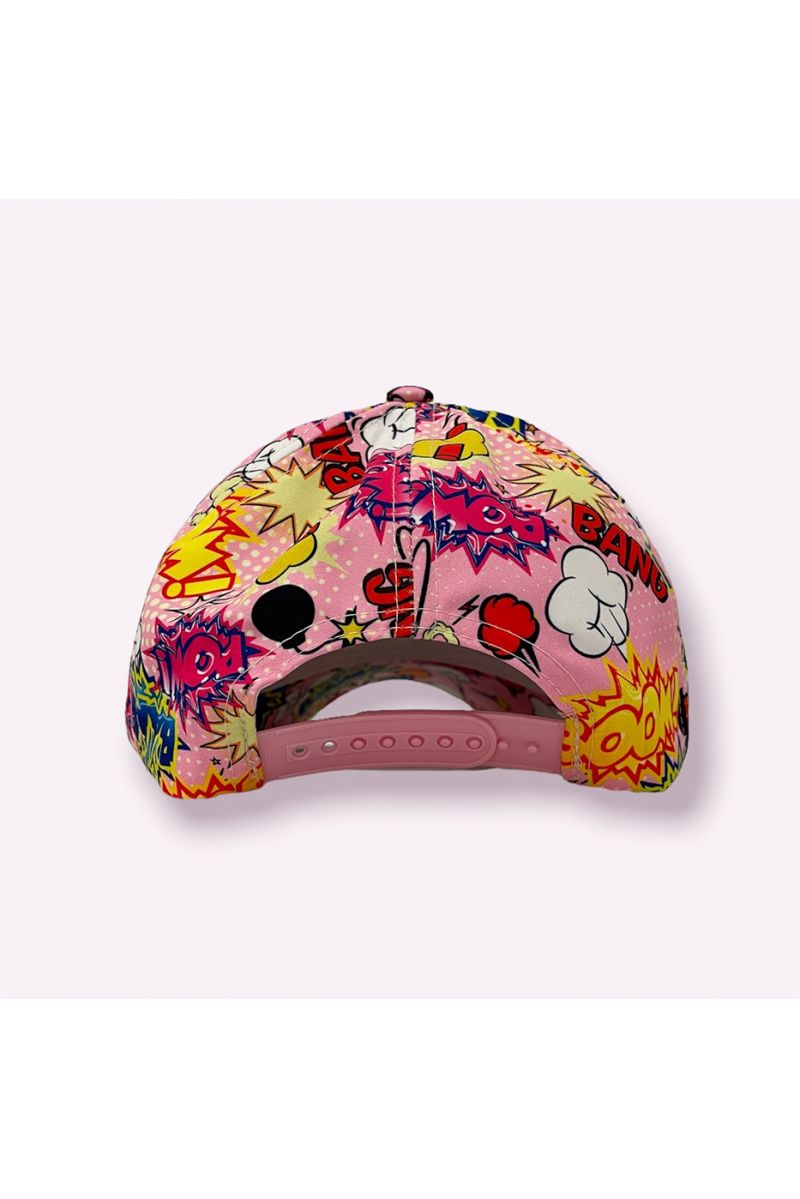 NY New York pink cap with GIF writing print and multicolored boom emojis - 9