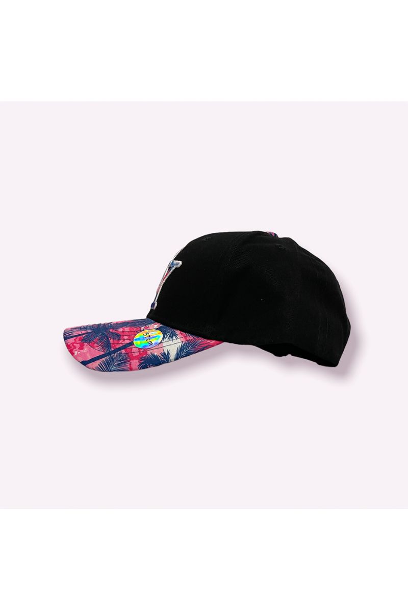 Black NY New York cap with purple foliage print on the front and on the logo - 5