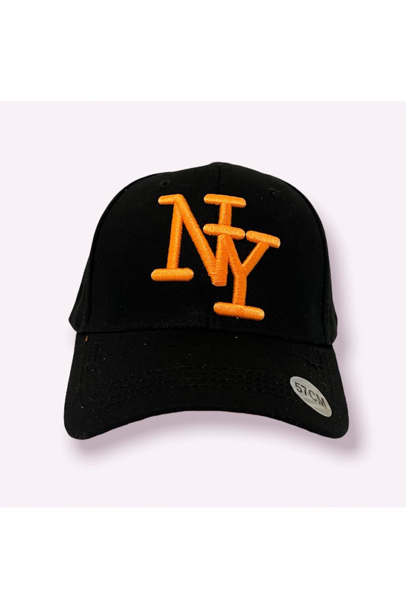 NY New York black cap with super trendy solid color, essential for the season and fluorescent orange writing - 1