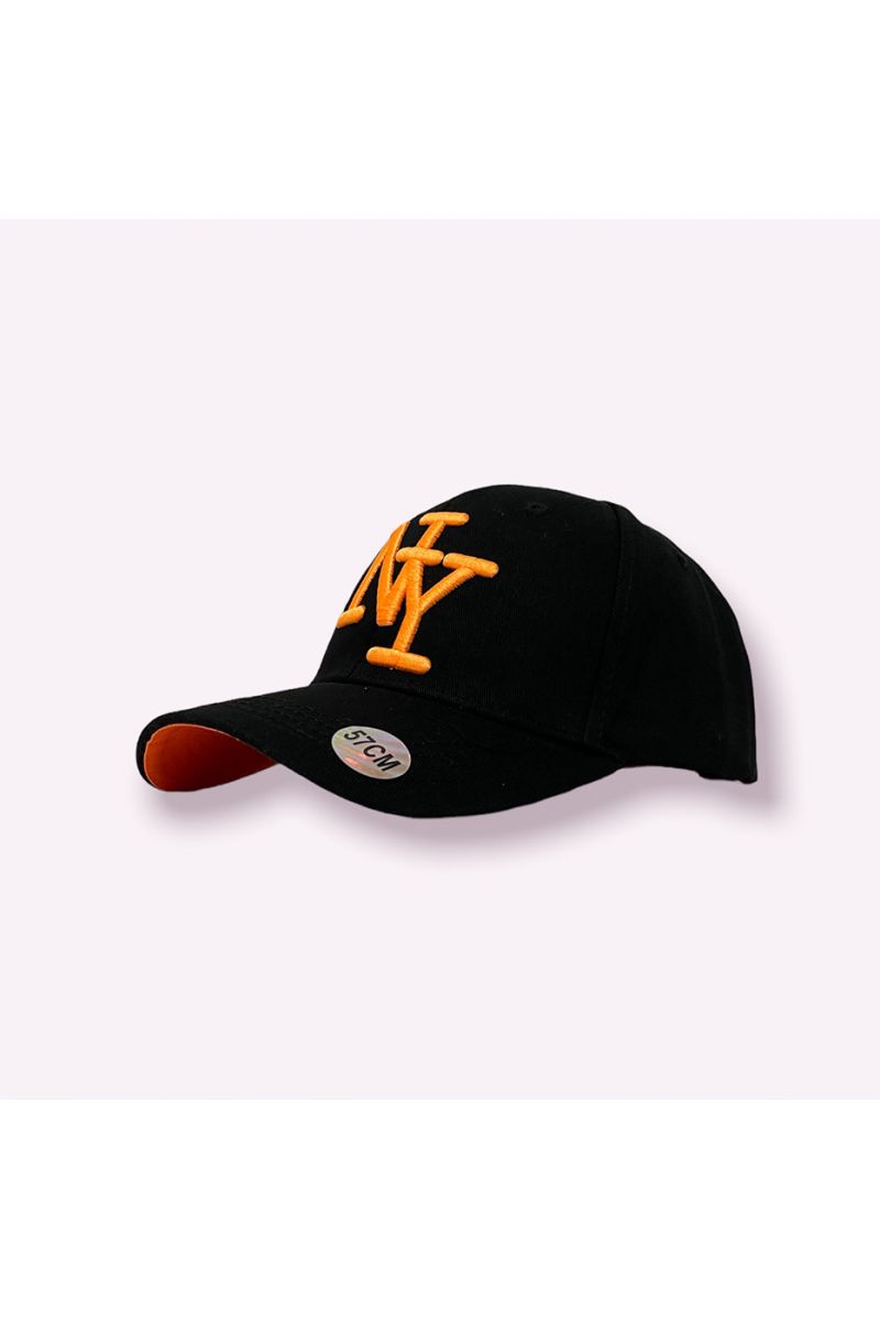Zwarte pet NY New York met super trendy effen kleur, essentieel voor het seizoen, en fluorescerend oranje opschrift - 4