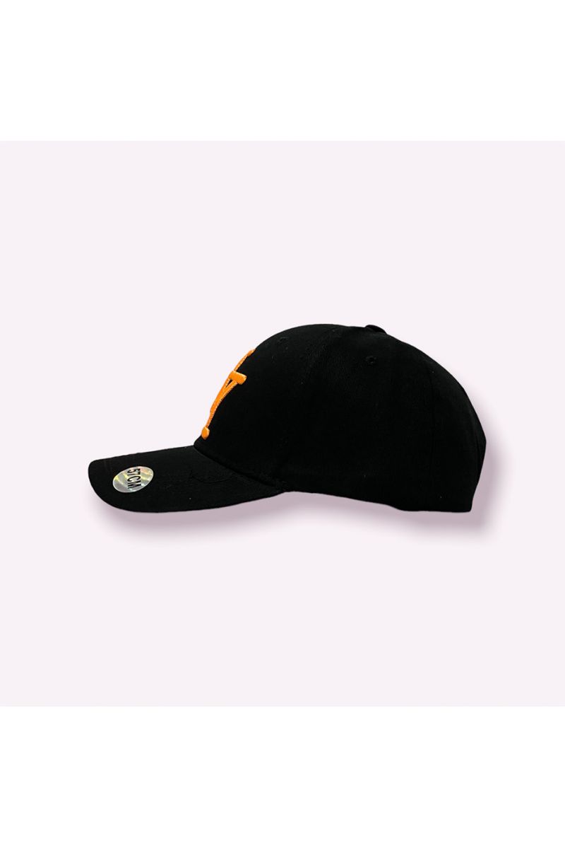 NY New York black cap with super trendy solid color, essential for the season and fluorescent orange writing - 5