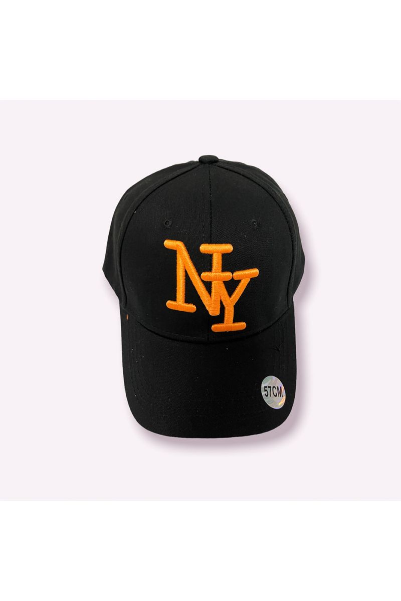 Zwarte pet NY New York met super trendy effen kleur, essentieel voor het seizoen, en fluorescerend oranje opschrift - 6