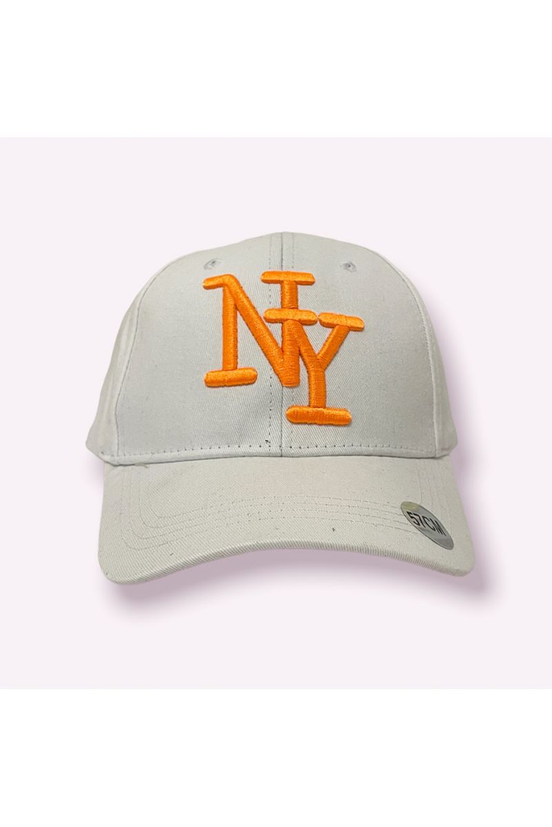 NY New York white cap in a very trendy plain color essential for the season and orange writing - 1