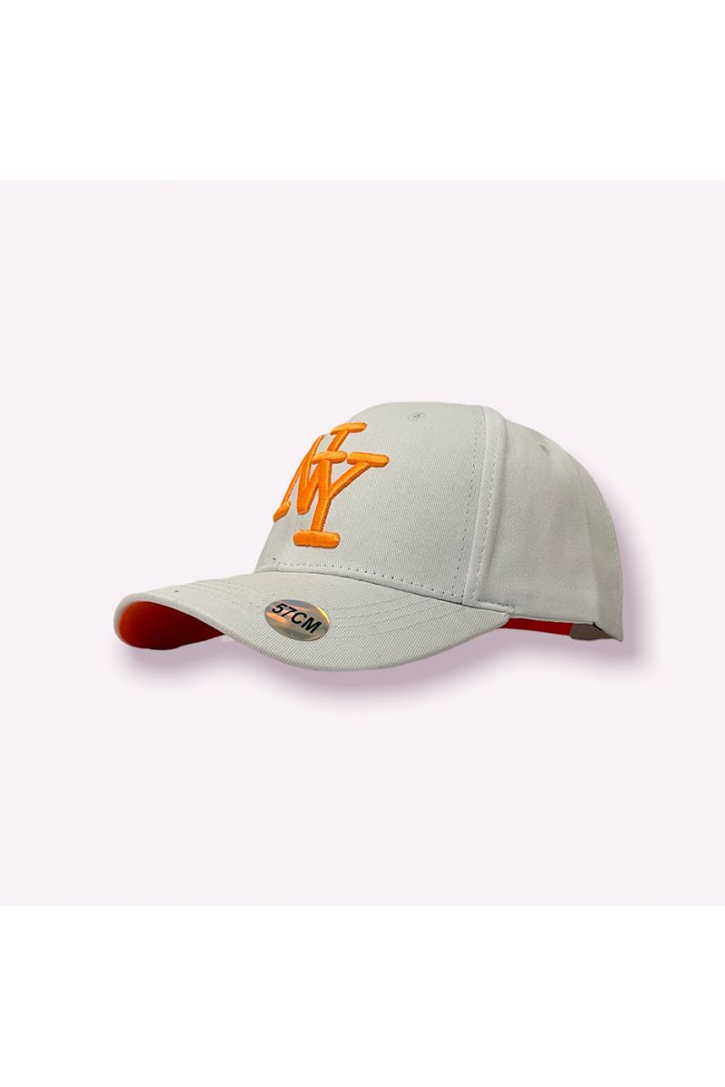 NY New York white cap in a very trendy plain color essential for the season and orange writing - 2