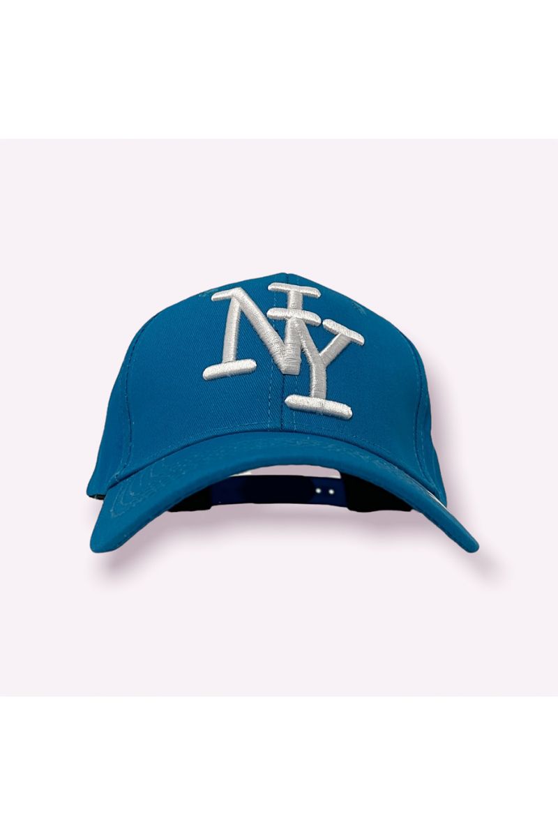 NY New York blue cap with a hyper trendy plain color essential for the season and white writing - 2