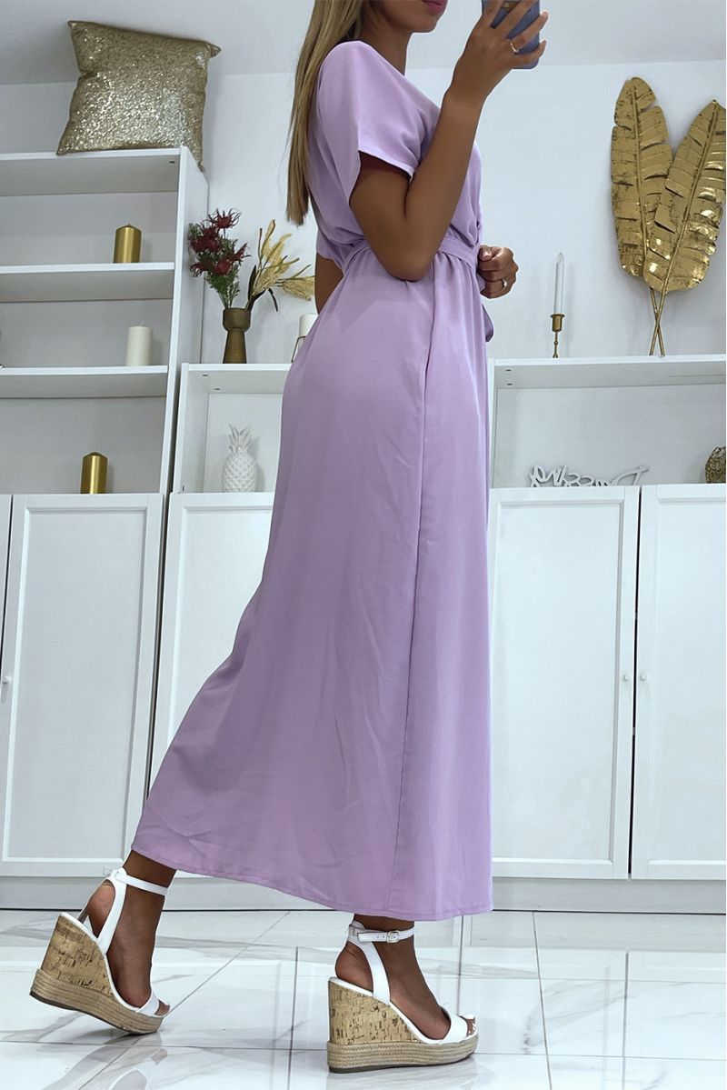 Lilac Split Front Belt Wrap Long Dress - 1