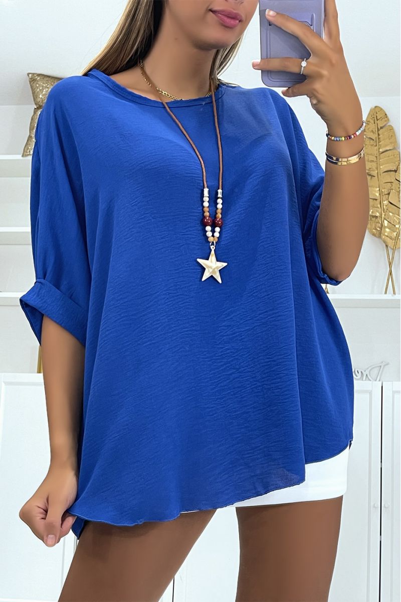 Royale oversized top met halflange vleermuismouwen, ronde hals en bohemien halsketting - 1