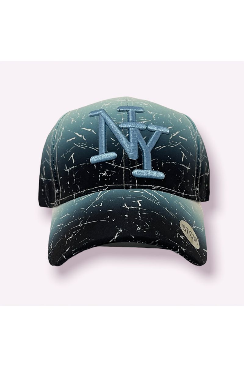Water green NY New York cap with tie and die print and small white spots - 1