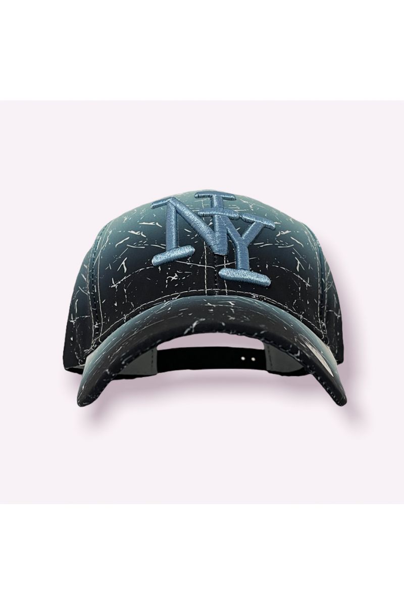 Water green NY New York cap with tie and die print and small white spots - 2