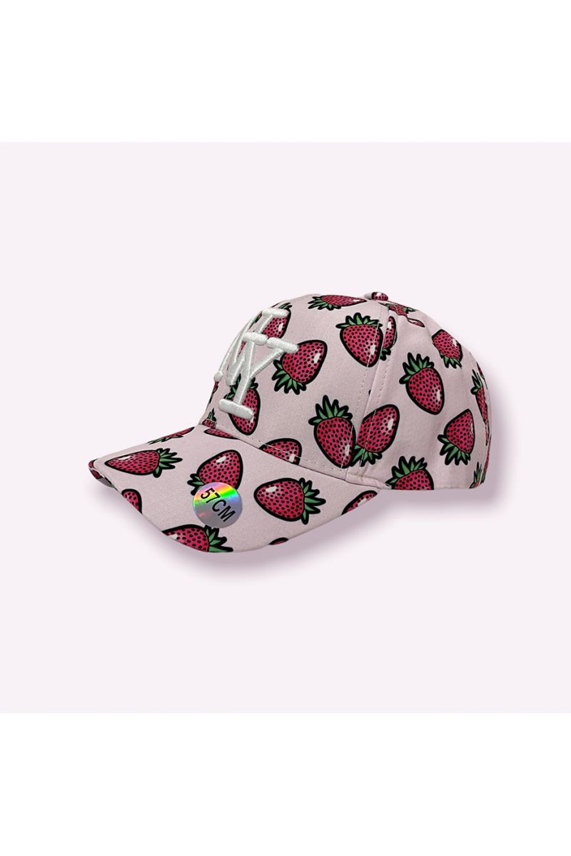 NY New York pink cap with dots pink strawberry print - 3
