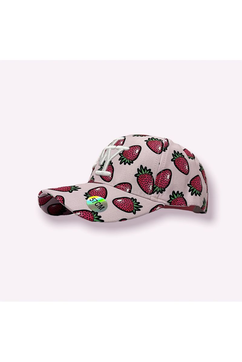 NY New York pink cap with dots pink strawberry print - 4