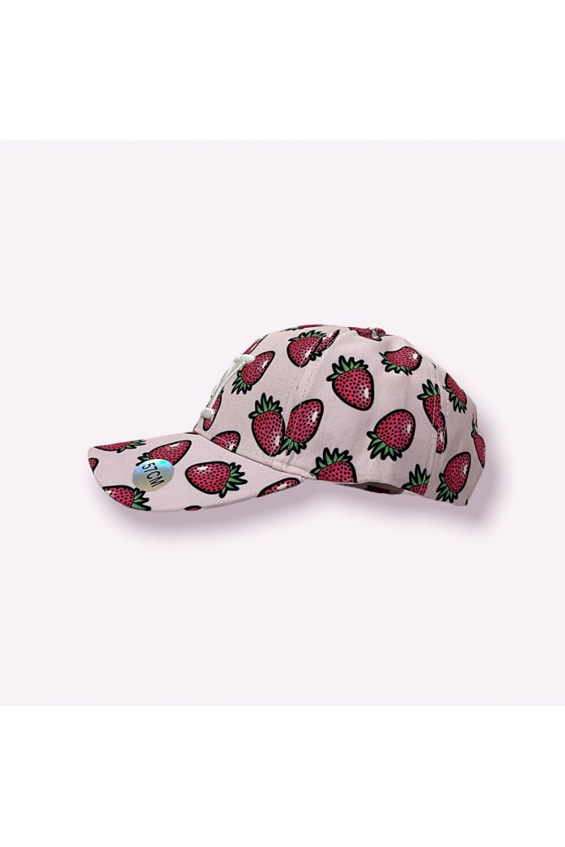 NY New York pink cap with dots pink strawberry print - 5
