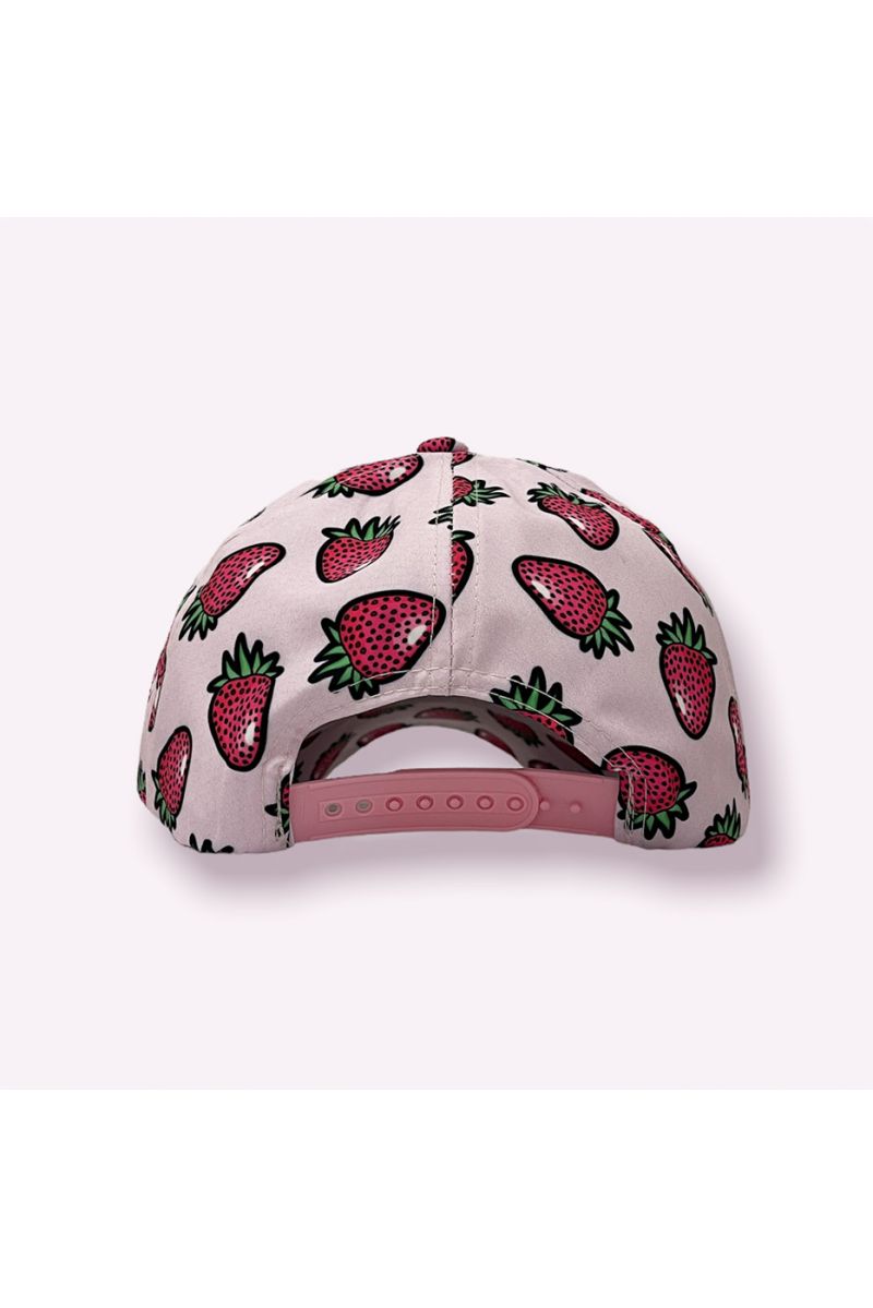 NY New York pink cap with dots pink strawberry print - 6