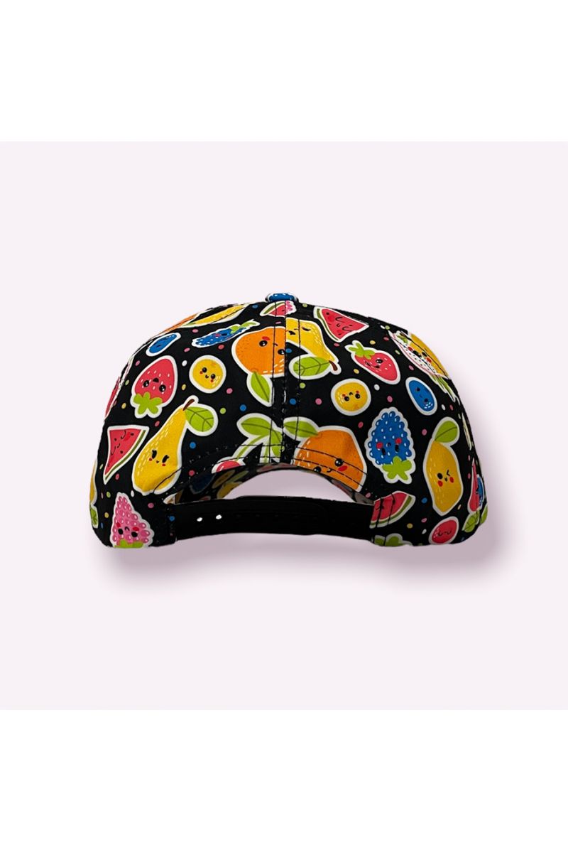 NY New York black cap with colorful fruit print with smiley face - 6