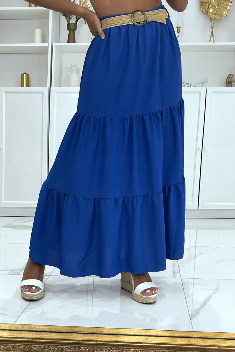 Long bohemian chic style royal skirt with magnificent straw effect belt with round clasp - 1