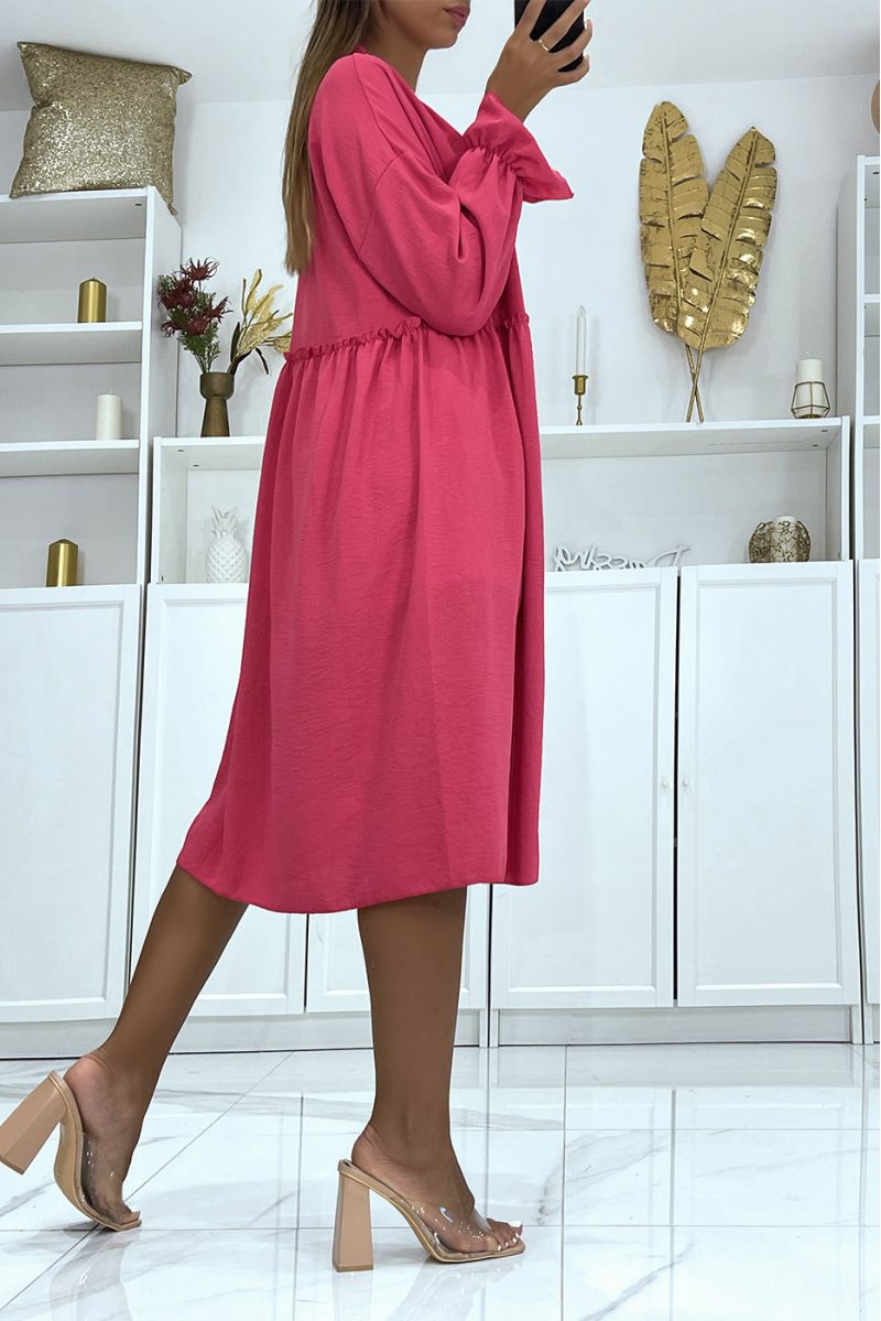 LaLL oversized fuchsia vest met soepele en comfortabele lange mouwen met mooie ruches - 4