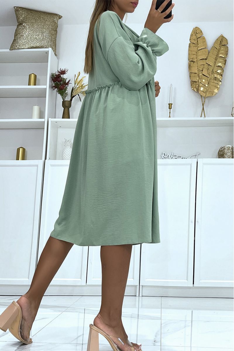 Long oversized water green cardigan with fluid and comfortable long sleeves with pretty ruffles - 4