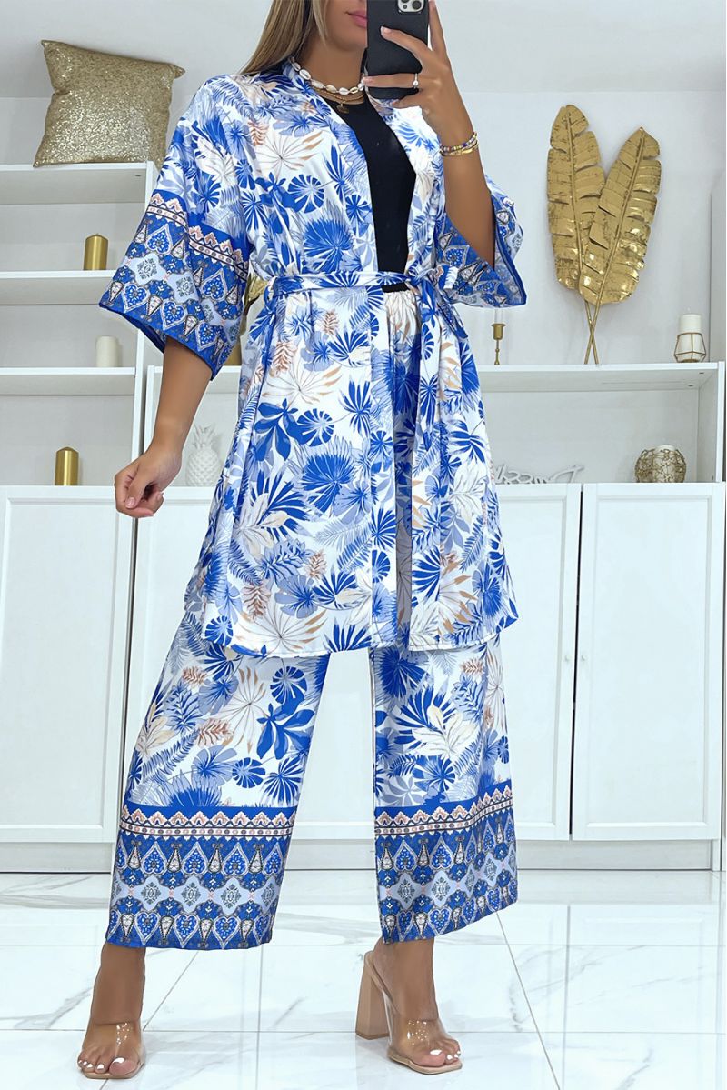Koninklijke kimono met tropische print van satijnachtig materiaal - 1