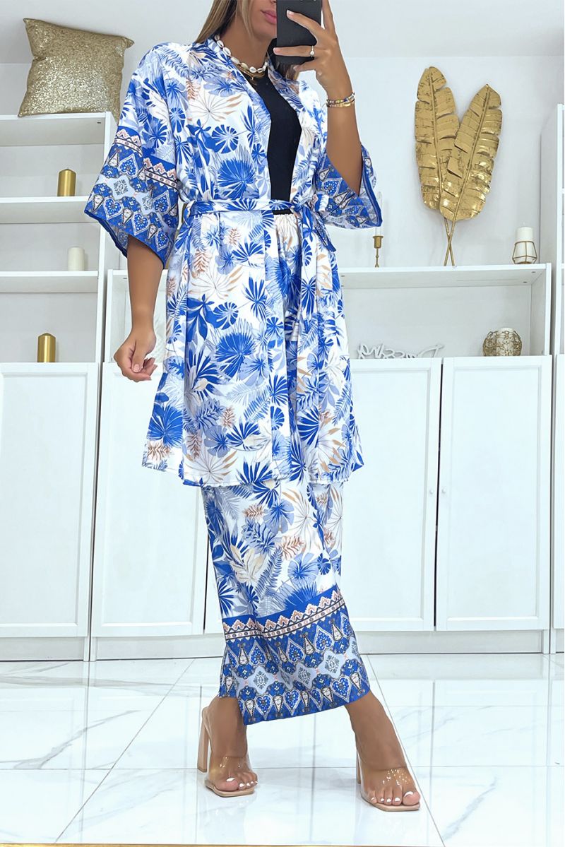 Koninklijke kimono met tropische print van satijnachtig materiaal - 2