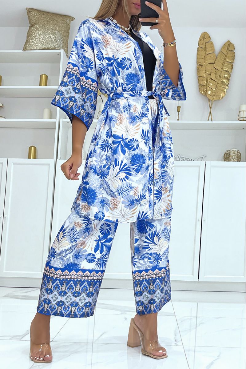 Koninklijke kimono met tropische print van satijnachtig materiaal - 3