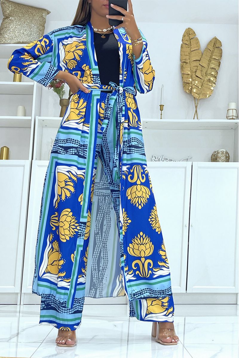 Set van kimono en riem met koningsblauwe print - 2
