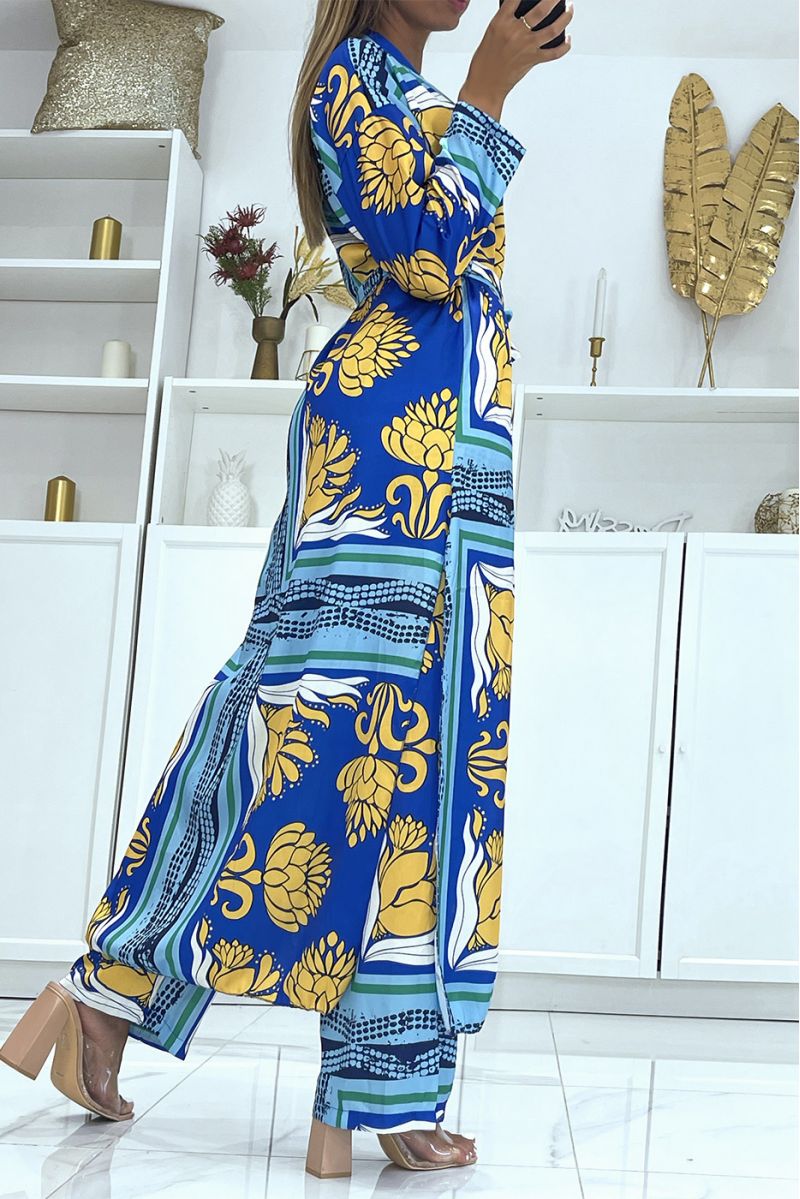 Set van kimono en riem met koningsblauwe print - 4