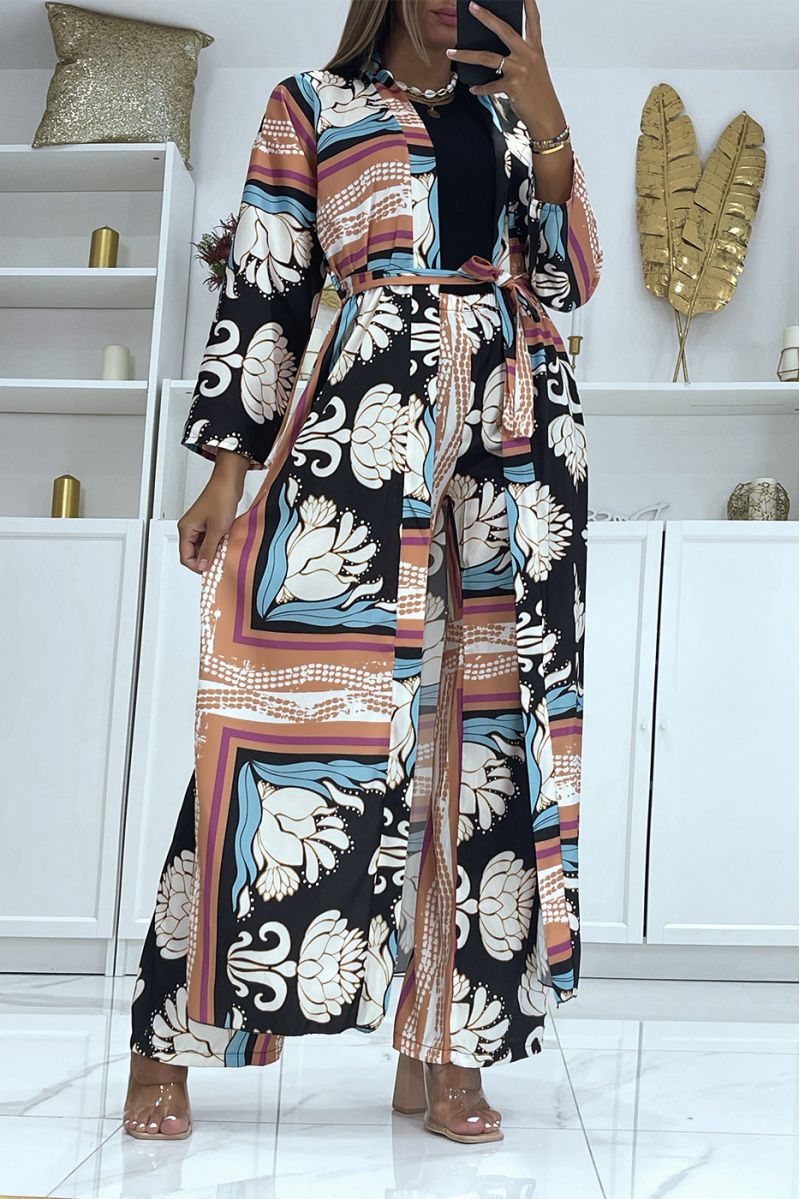 Ensemble kimono à imprimé camel et ceinture - 1