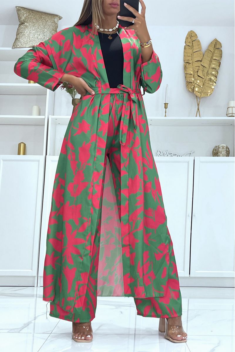 Ensemble kimono à imprimé vert fuchsia et ceinture - 2