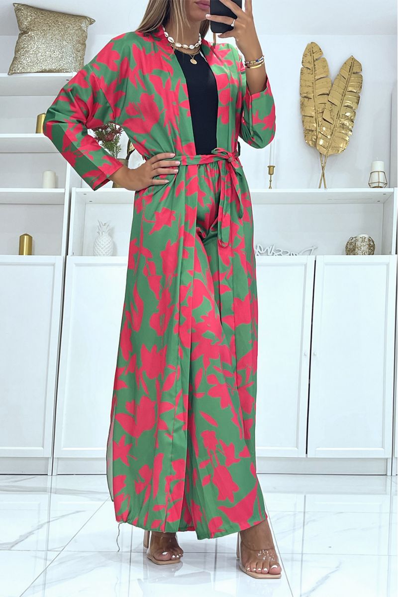 Ensemble kimono à imprimé vert fuchsia et ceinture - 3