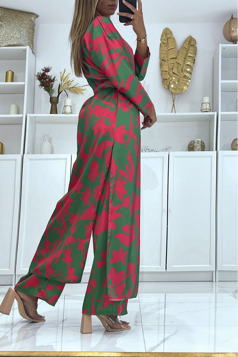 Ensemble kimono à imprimé vert fuchsia et ceinture - 4