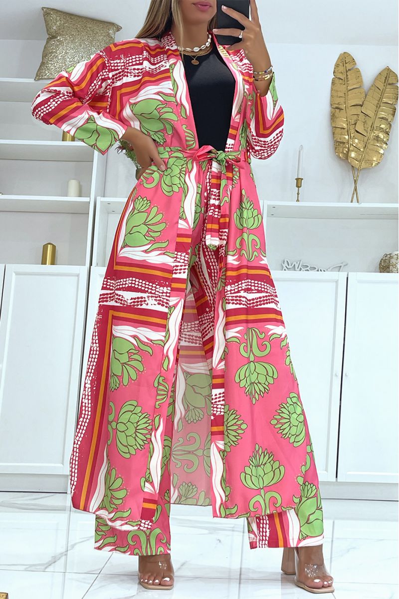 Rose print kimono and belt set - 2