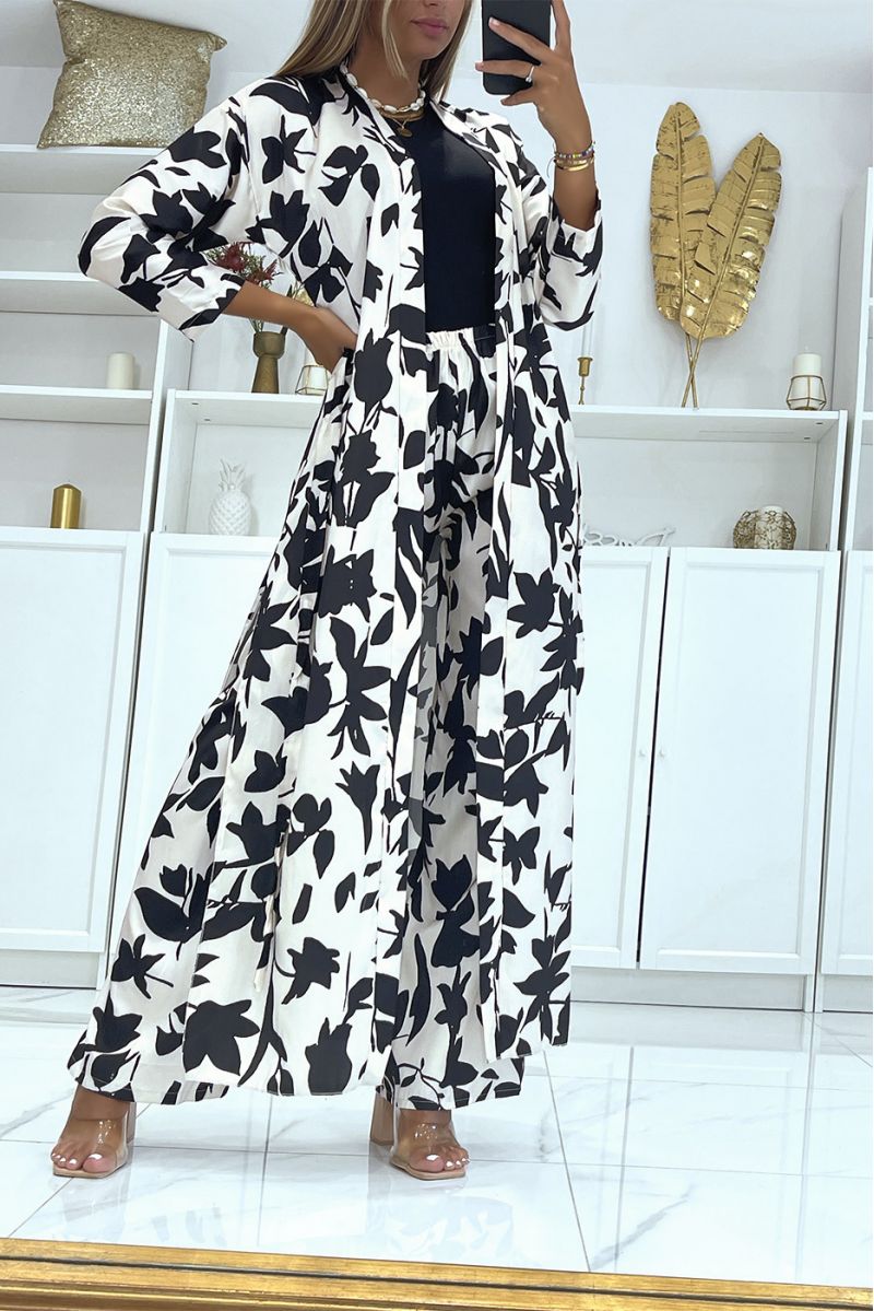 Kimonoset met witte en zwarte print met riem - 2