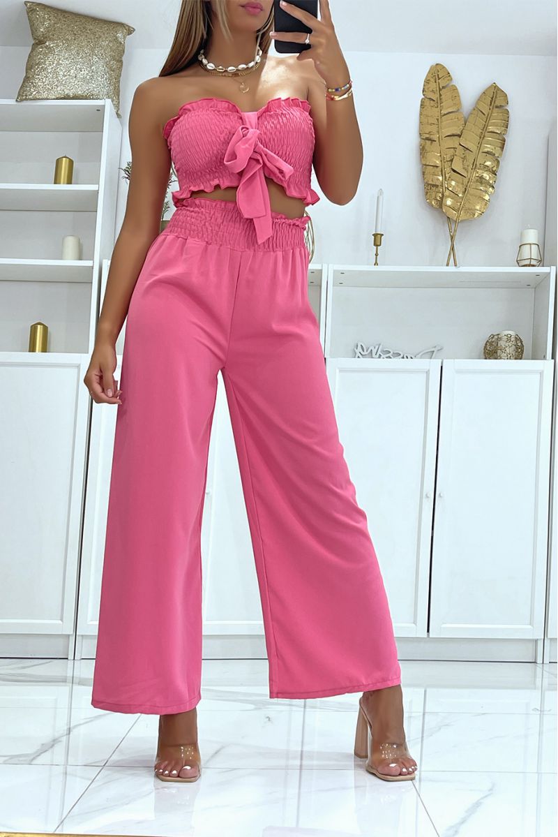 Fuchsia zomerset met geknoopte crop top en wijde soepelvallende broek - 2