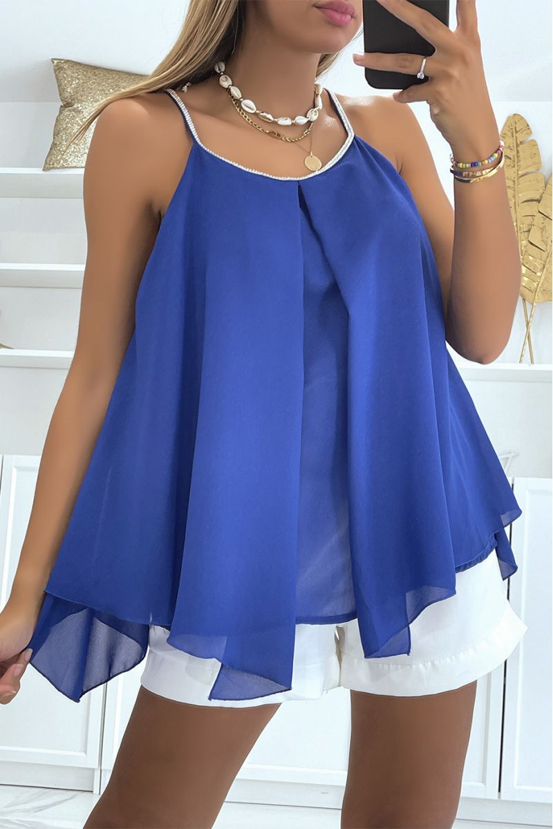 Asymmetrical royal flowing top with pearl details - 2