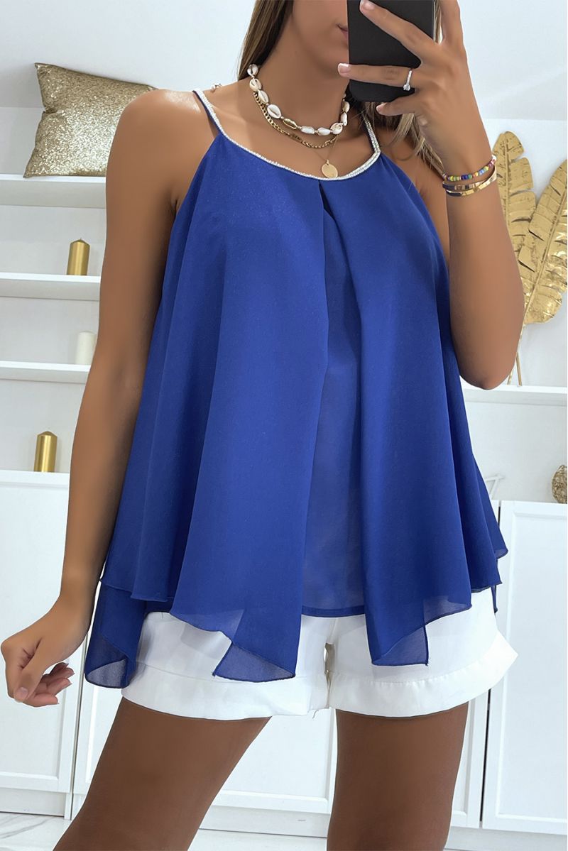 Asymmetrical royal flowing top with pearl details - 3